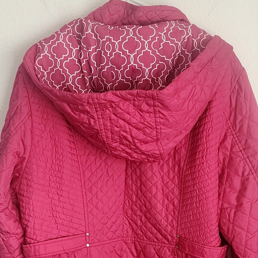 Susan Graver Pink Quilted Mid-length Coat Zip Water & Wind Resistant  Sz XL - Picture 11 of 11